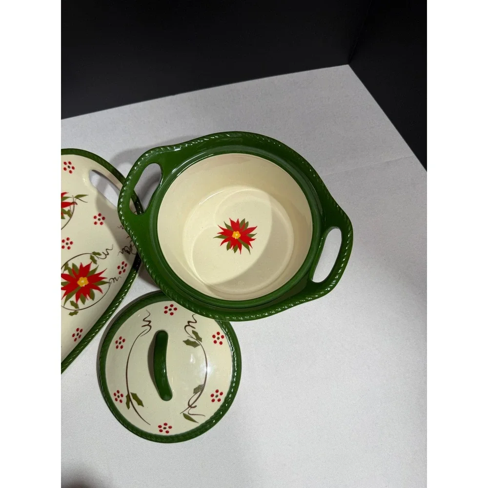 Temp-tations by Tara Seasonal Poinsettia Stoneware Soup Tureen and Tray Set